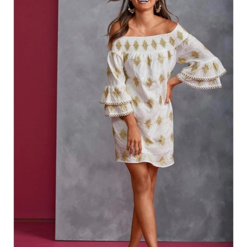 Boston Proper Metallic Detail Off The Shoulder Mini Dress White - Picture 7 of 12